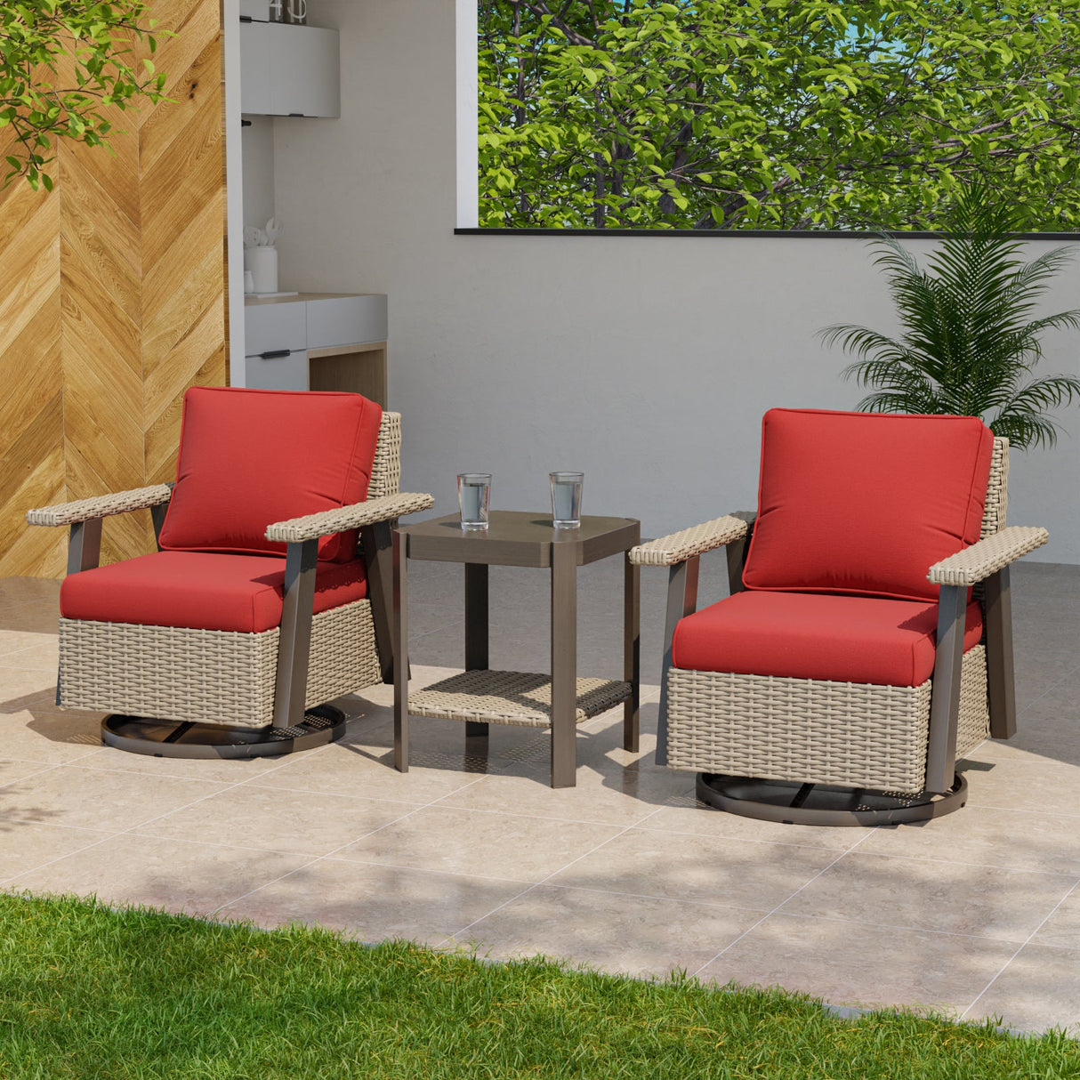 Classic Wicker Patio Bistro Set of 3, Beige/Beige, Red, Dark Blue, Tan, Black - Eagle Peak Custom Canopy Tent