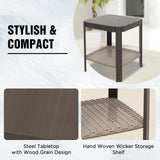 Classic Wicker Patio Side Table, Brown/Beige - Eagle Peak Custom Canopy Tent