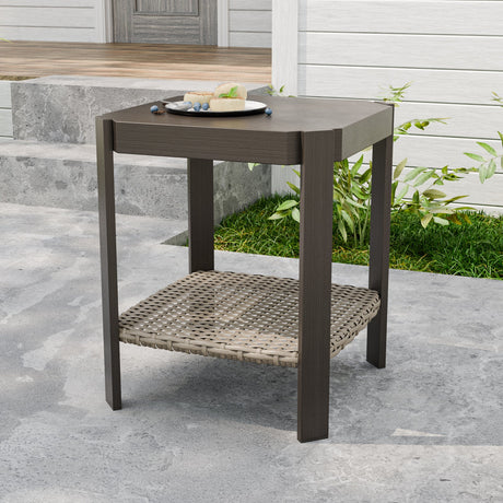 Classic Wicker Patio Side Table, Brown/Beige - Eagle Peak Custom Canopy Tent