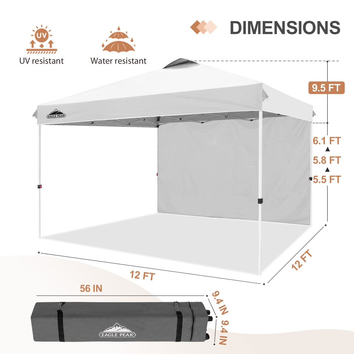 Commercial Pop up Canopy with 1 Sidewall, Heavy Duty Canopy Tent 12x12 - Eagle Peak Custom Canopy Tent