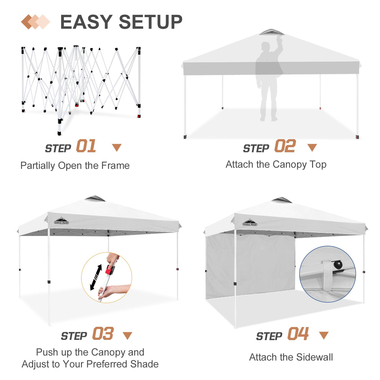 Commercial Pop up Canopy with 1 Sidewall, Heavy Duty Canopy Tent 12x12 - Eagle Peak Custom Canopy Tent