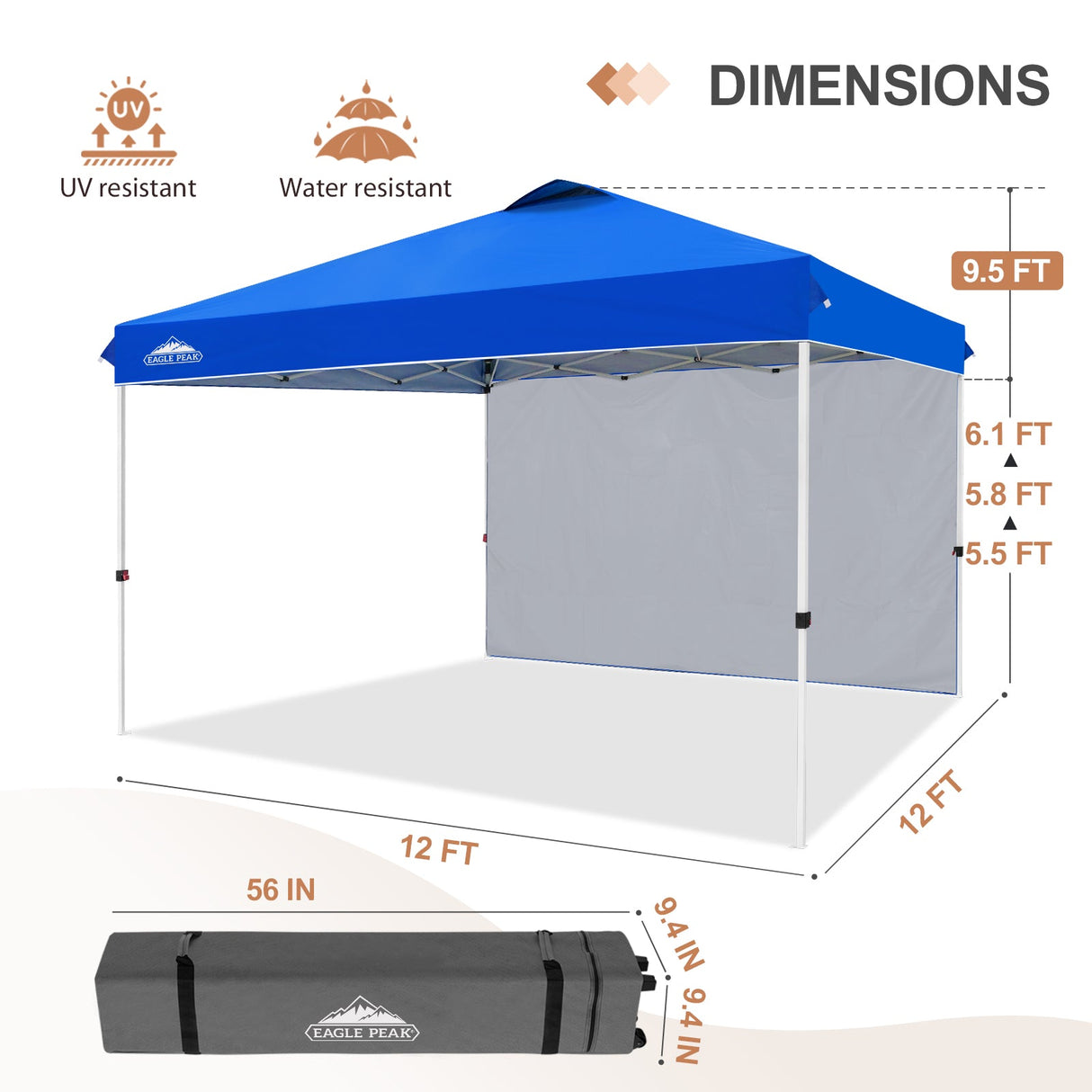 Commercial Pop up Canopy with 1 Sidewall, Heavy Duty Canopy Tent 12x12 - Eagle Peak Custom Canopy Tent