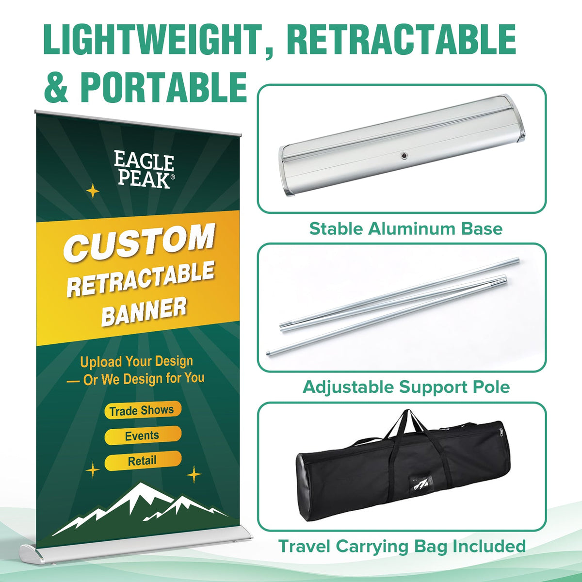Custom Retractable Banner Stand with Your Business Logo - Eagle Peak®