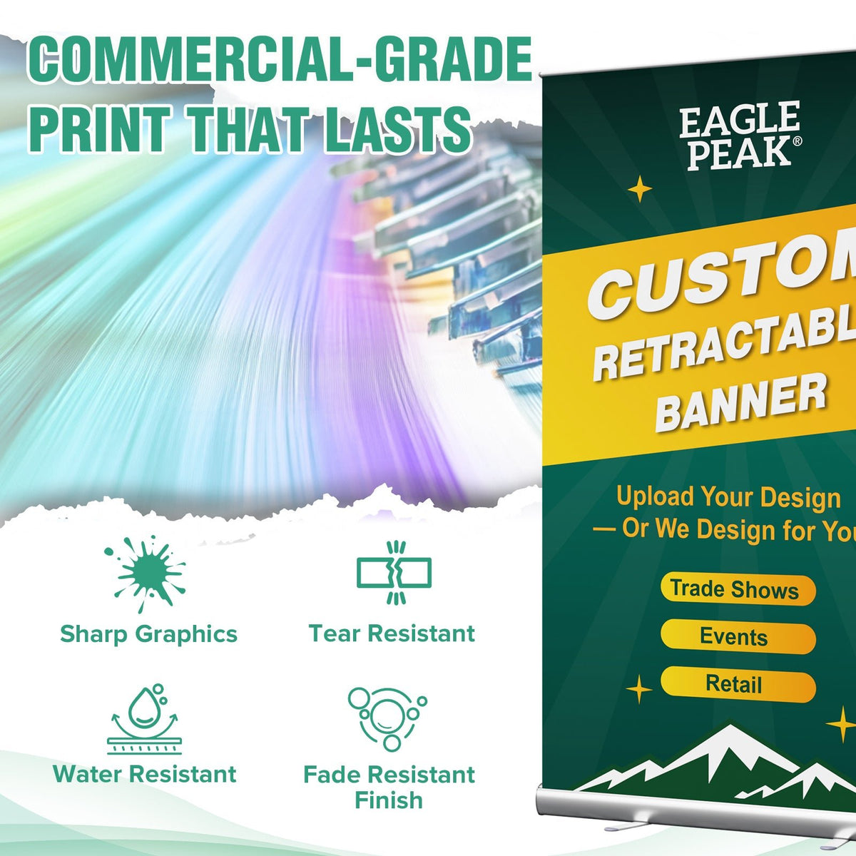 Custom Retractable Banner Stand with Your Business Logo - Eagle Peak®