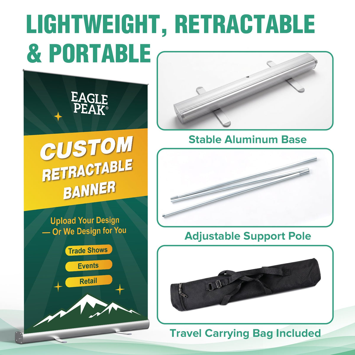 Custom Retractable Banner Stand with Your Business Logo - Eagle Peak®