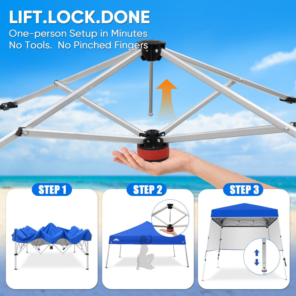 Day Tripper 8x8 Aluminum Super-Lightweight Slant Leg Pop Up Canopy with 3 Removable Walls - Eagle Peak®