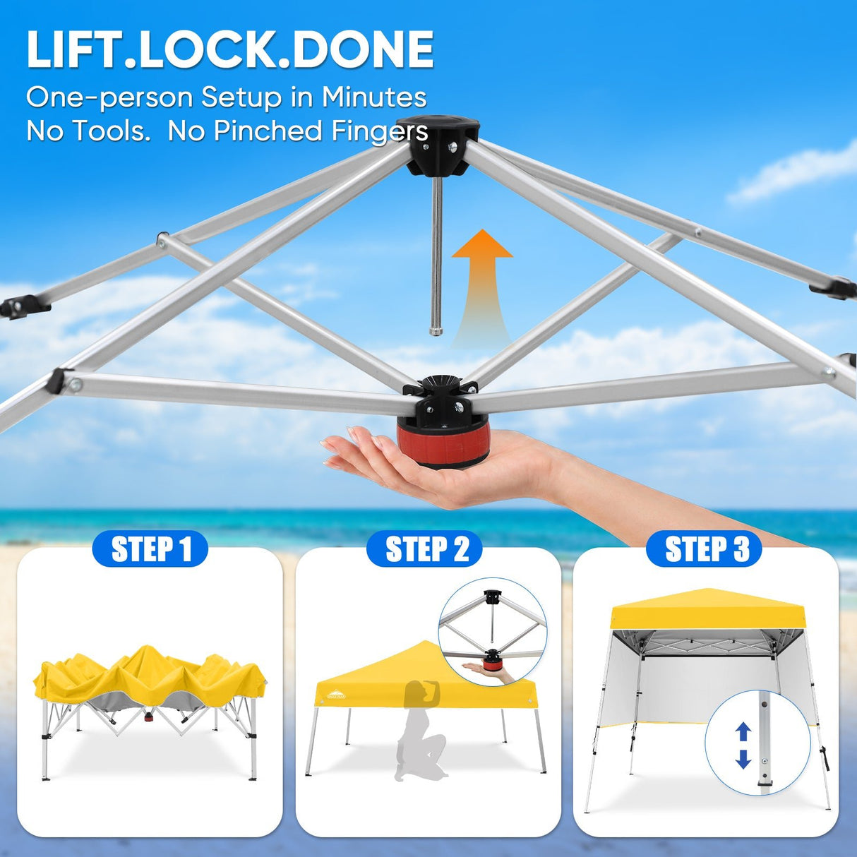 Day Tripper 8x8 Aluminum Super-Lightweight Slant Leg Pop Up Canopy with 3 Removable Walls - Eagle Peak®
