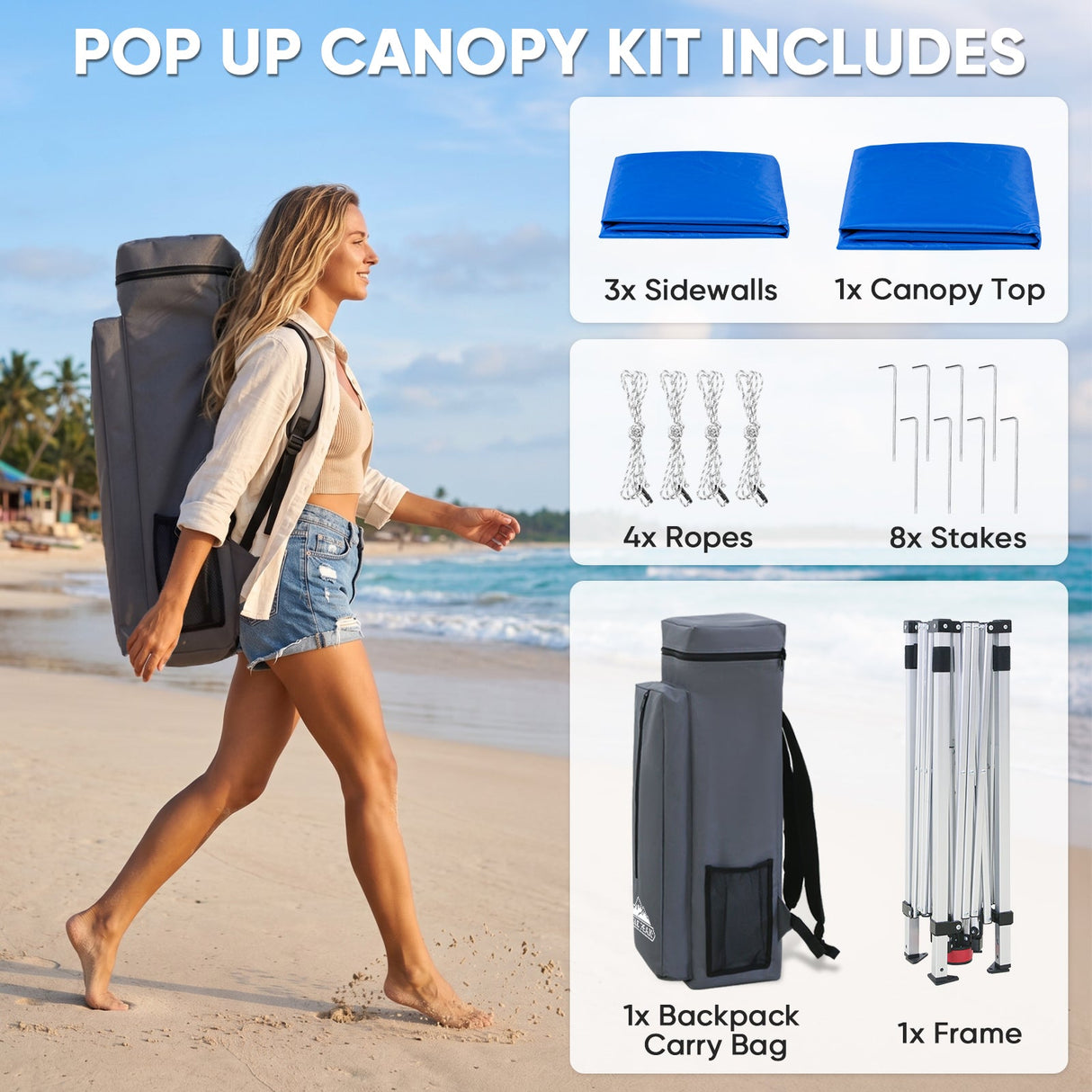 Day Tripper 8x8 Aluminum Super-Lightweight Slant Leg Pop Up Canopy with 3 Removable Walls - Eagle Peak®