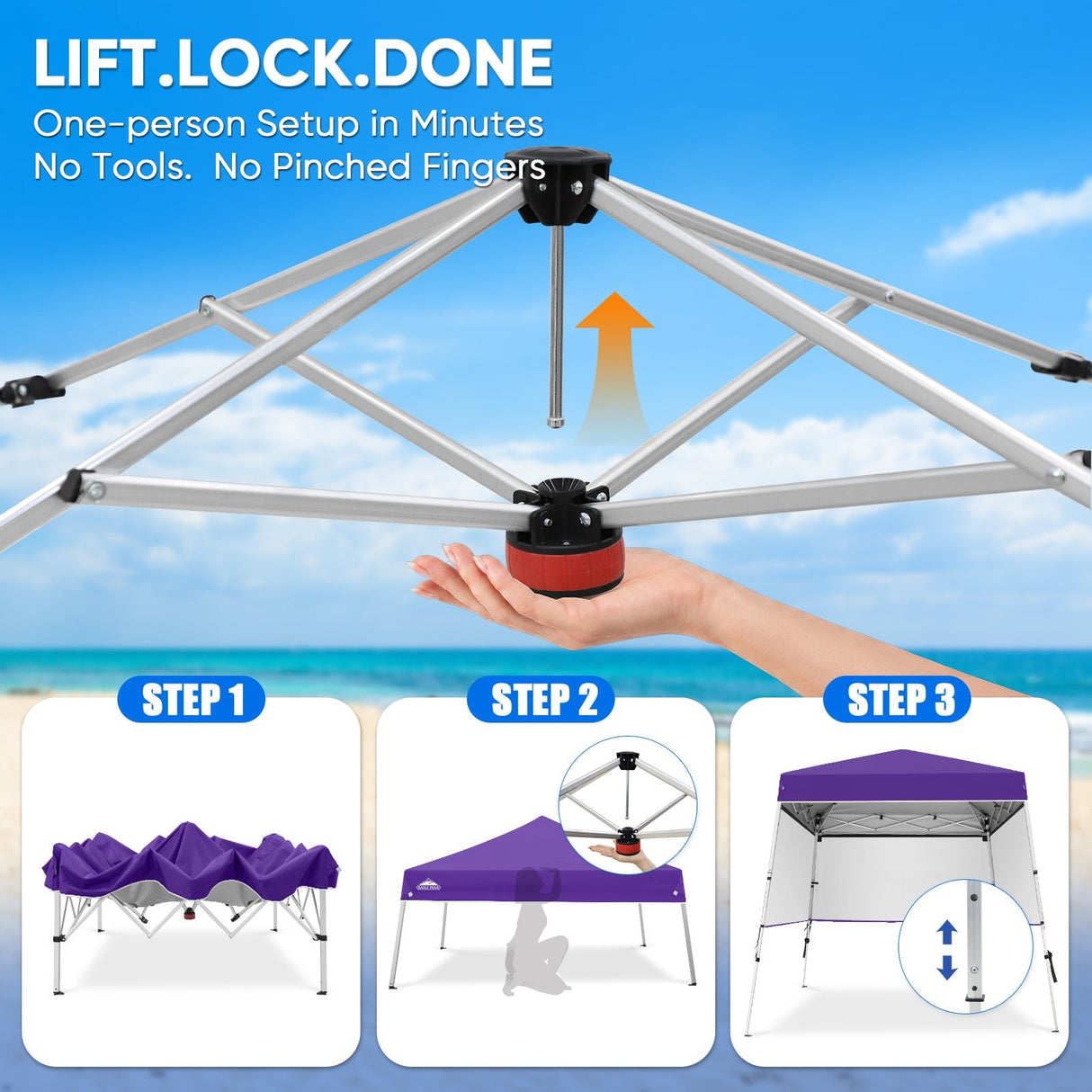 Day Tripper 8x8 Aluminum Super-Lightweight Slant Leg Pop Up Canopy with 3 Removable Walls - Eagle Peak®