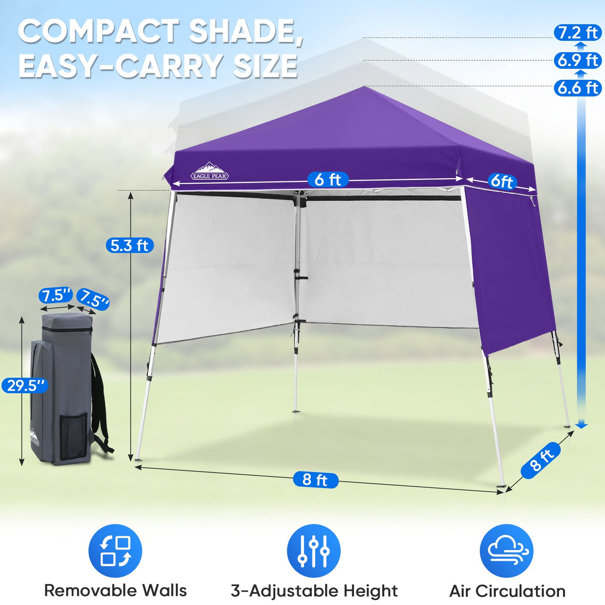 Day Tripper 8x8 Aluminum Super-Lightweight Slant Leg Pop Up Canopy with 3 Removable Walls - Eagle Peak®
