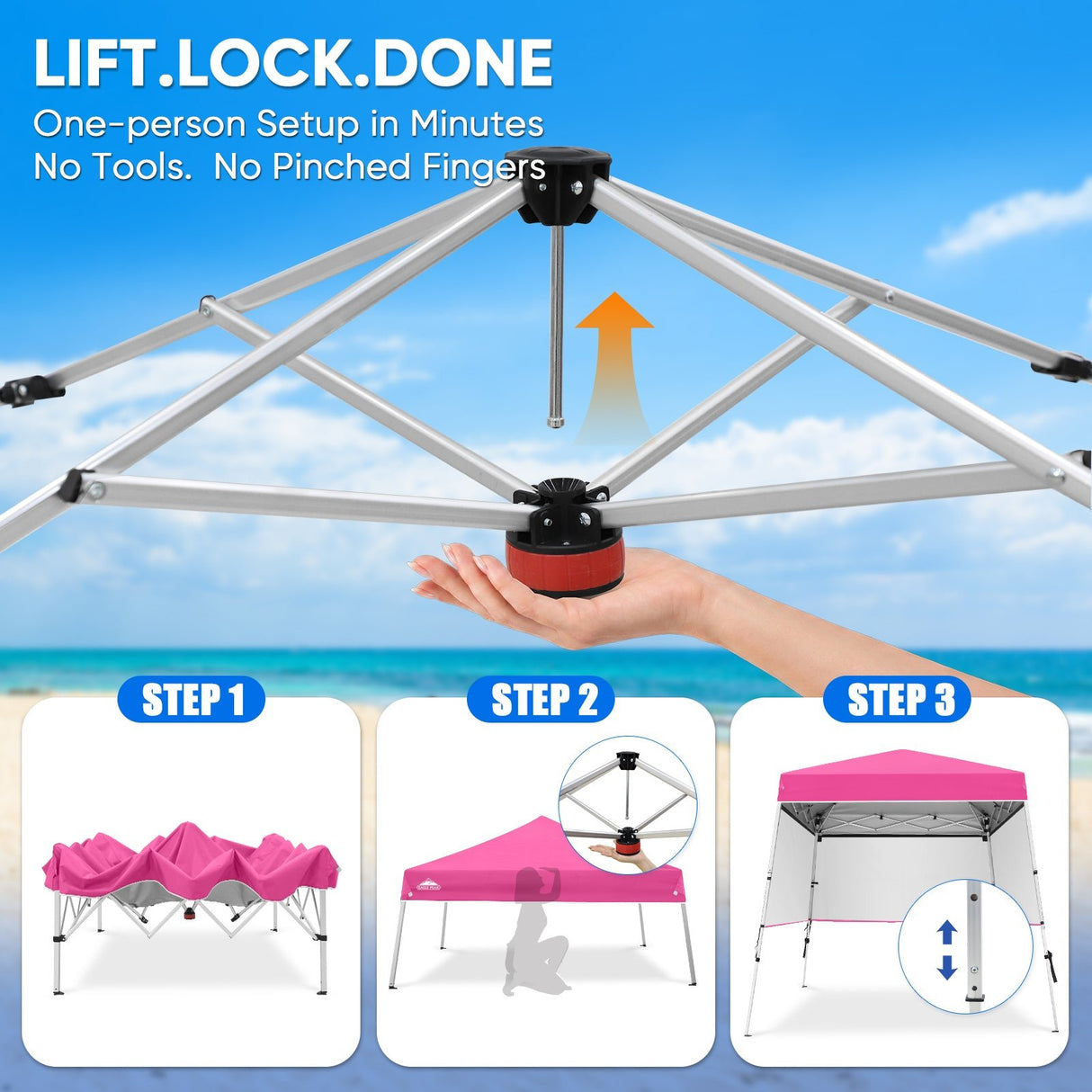 Day Tripper 8x8 Aluminum Super-Lightweight Slant Leg Pop Up Canopy with 3 Removable Walls - Eagle Peak®