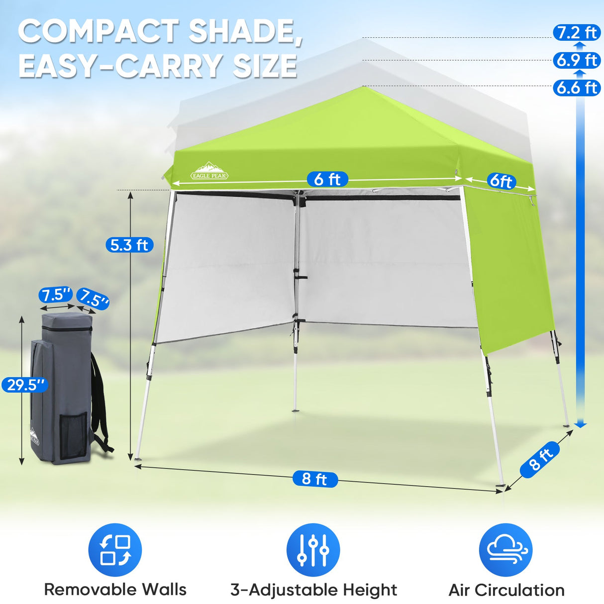 Day Tripper 8x8 Aluminum Super-Lightweight Slant Leg Pop Up Canopy with 3 Removable Walls - Eagle Peak®