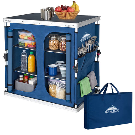 Double Camping Folding Table with Storage Organizer and Side Pockets - Eagle Peak®