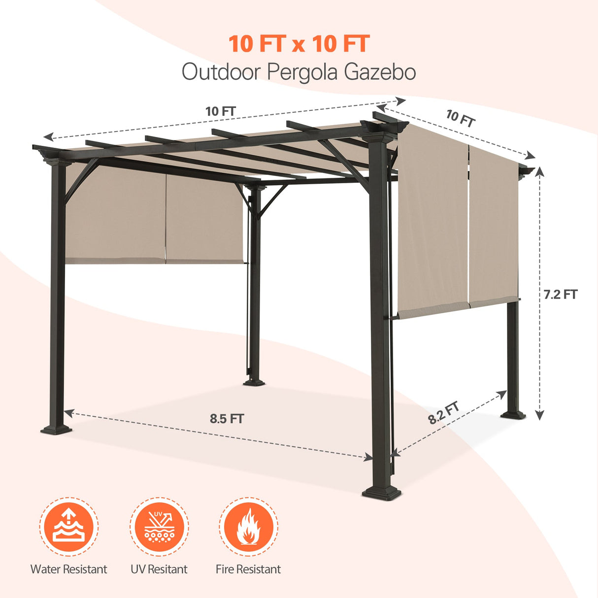 Eagle Peak 10Ftx10Ft Metal Pergola with Polyester Top - Eagle Peak Canopy and Outdoor Products