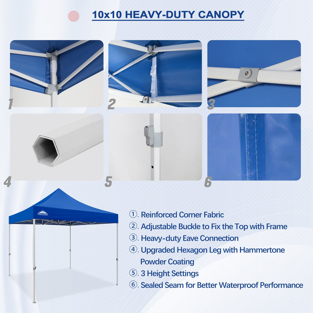 EAGLE PEAK 10x10 Heavy Duty Pop up Commercial Canopy Tent Instant Sun Shelter with Roller Bag, 4 Sandbags, Red / White / Blue / Black - Eagle Peak Canopy and Outdoor Products