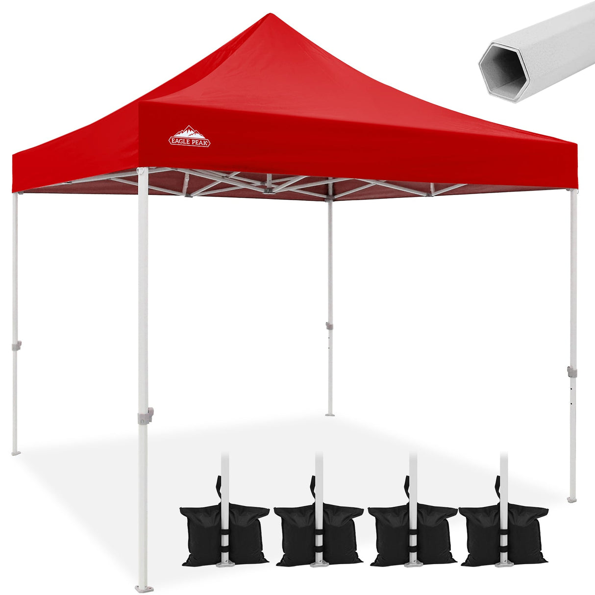 EAGLE PEAK 10x10 Heavy Duty Pop up Commercial Canopy Tent Instant Sun Shelter with Roller Bag, 4 Sandbags, Red / White / Blue / Black - Eagle Peak Canopy and Outdoor Products