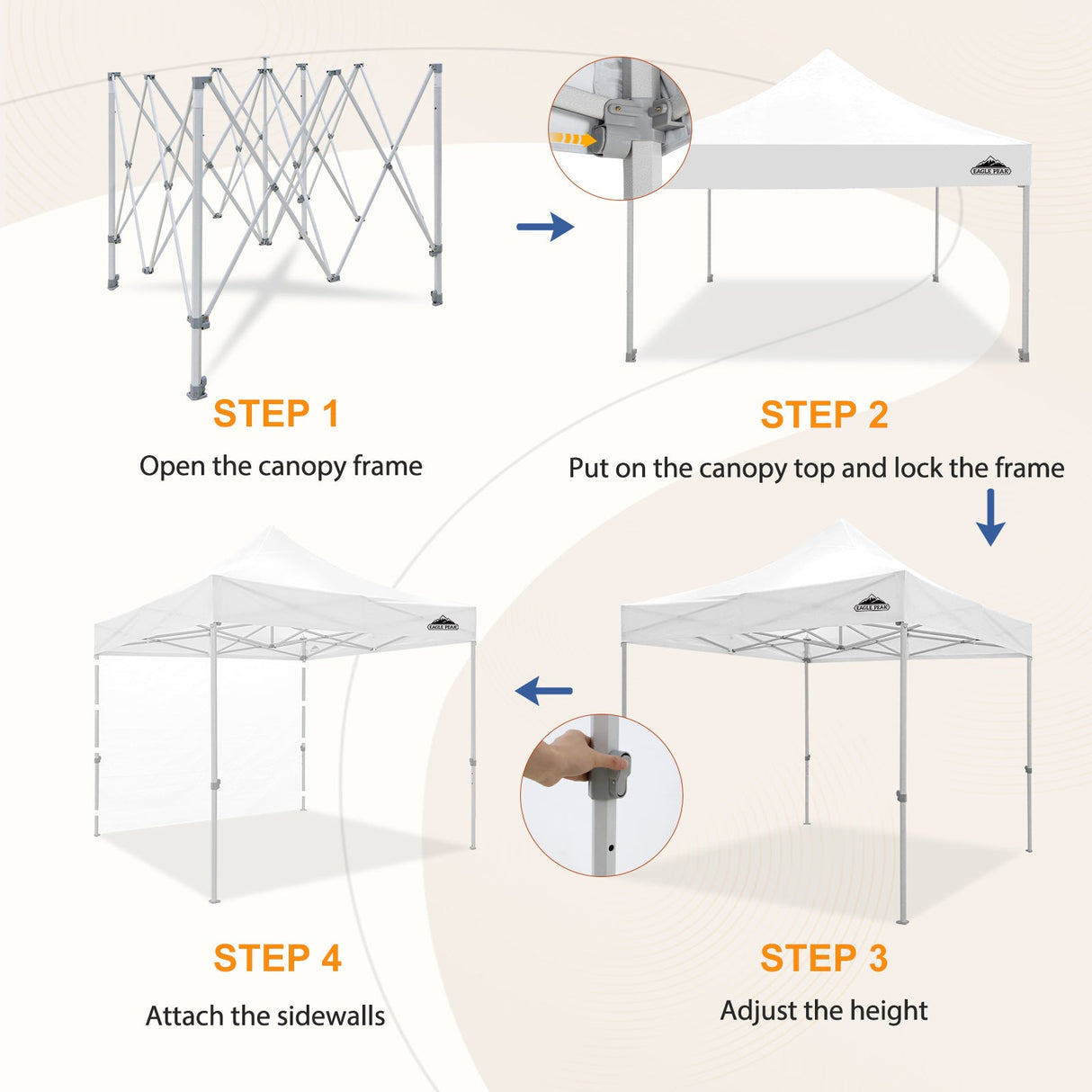 EAGLE PEAK 10x10 Heavy Duty Pop up Commercial Canopy Tent with One Removable Sidewall, Roller Bag, 4 Sandbags, White - Eagle Peak Canopy and Outdoor Products