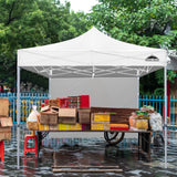 EAGLE PEAK 10x10 Heavy Duty Pop up Commercial Canopy Tent with One Removable Sidewall, Roller Bag, 4 Sandbags, White - Eagle Peak Canopy and Outdoor Products