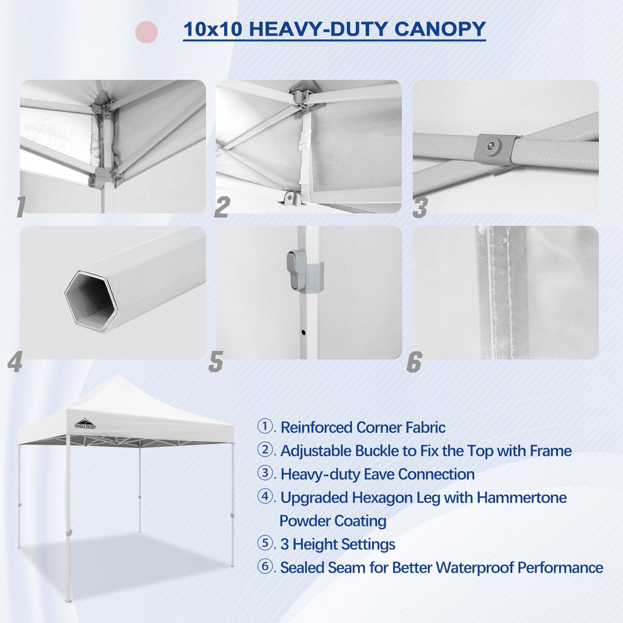 EAGLE PEAK 10x10 New Heavy Duty Pop up Commercial Canopy Tent with Roller Bag and 4 Sandbags - Eagle Peak Canopy and Outdoor Products