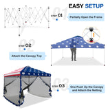 EAGLE PEAK 10x10 Outdoor Easy Pop up Canopy with Netting, Instant Screen Party Tent with Mesh Side Walls, Gray/Beige/American Flag - Eagle Peak Custom Canopy Tent