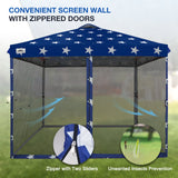 EAGLE PEAK 10x10 Outdoor Easy Pop up Canopy with Netting, Instant Screen Party Tent with Mesh Side Walls, Gray/Beige/American Flag - Eagle Peak Canopy and Outdoor Products