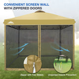 EAGLE PEAK 10x10 Outdoor Easy Pop up Canopy with Netting, Instant Screen Party Tent with Mesh Side Walls, Gray/Beige/American Flag - Eagle Peak Custom Canopy Tent