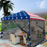 EAGLE PEAK 10x10 Outdoor Easy Pop up Canopy with Netting, Instant Screen Party Tent with Mesh Side Walls, Gray/Beige/American Flag - Eagle Peak Canopy and Outdoor Products