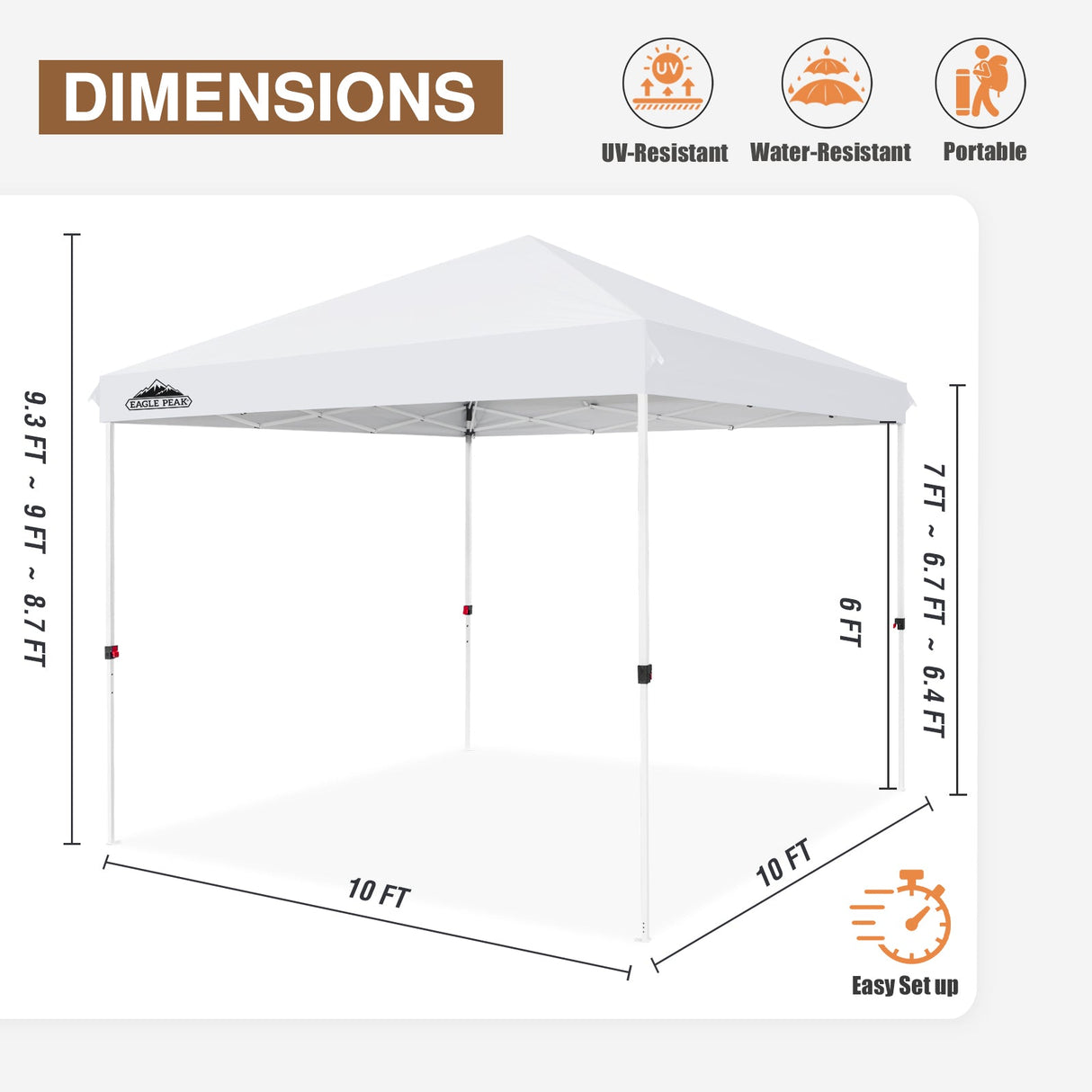 EAGLE PEAK 10x10 Outdoor Pop up Straight Leg Canopy with Wheeled Carry Bag, 100 Square Feet of Shade - Eagle Peak Canopy and Outdoor Products