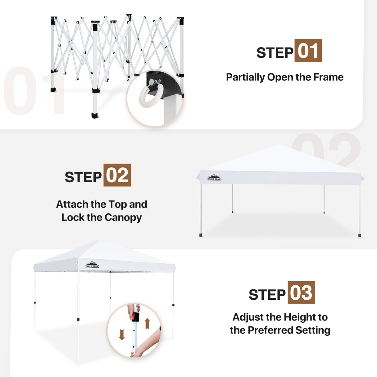 EAGLE PEAK 10x10 Outdoor Pop up Straight Leg Canopy with Wheeled Carry Bag, 100 Square Feet of Shade - Eagle Peak Canopy and Outdoor Products