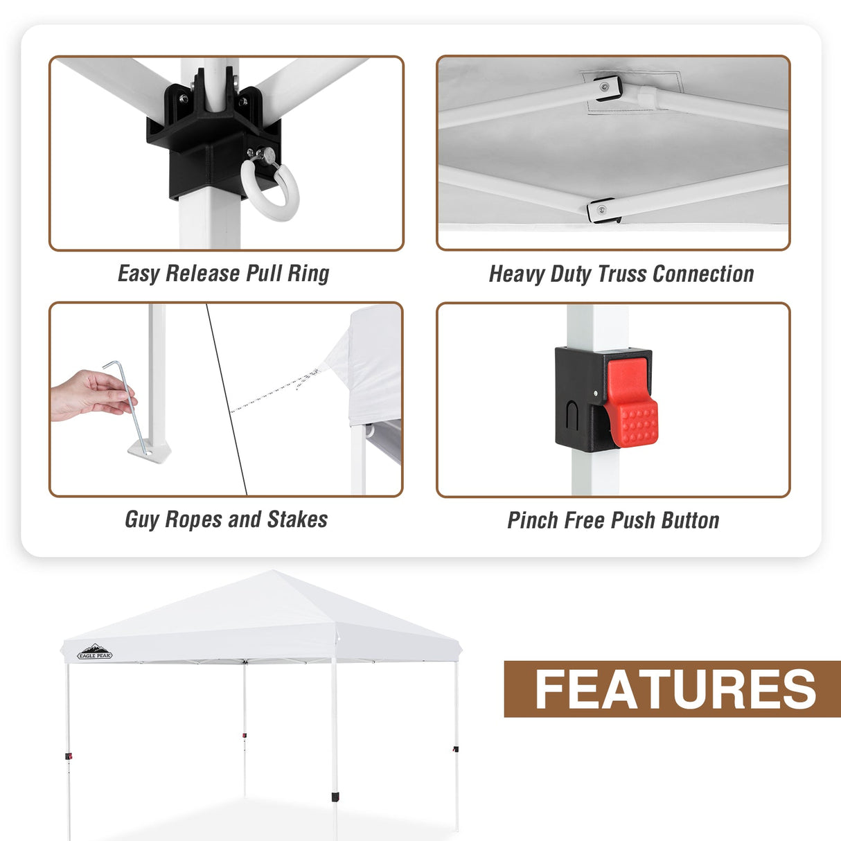 EAGLE PEAK 10x10 Outdoor Pop up Straight Leg Canopy with Wheeled Carry Bag, 100 Square Feet of Shade - Eagle Peak Canopy and Outdoor Products