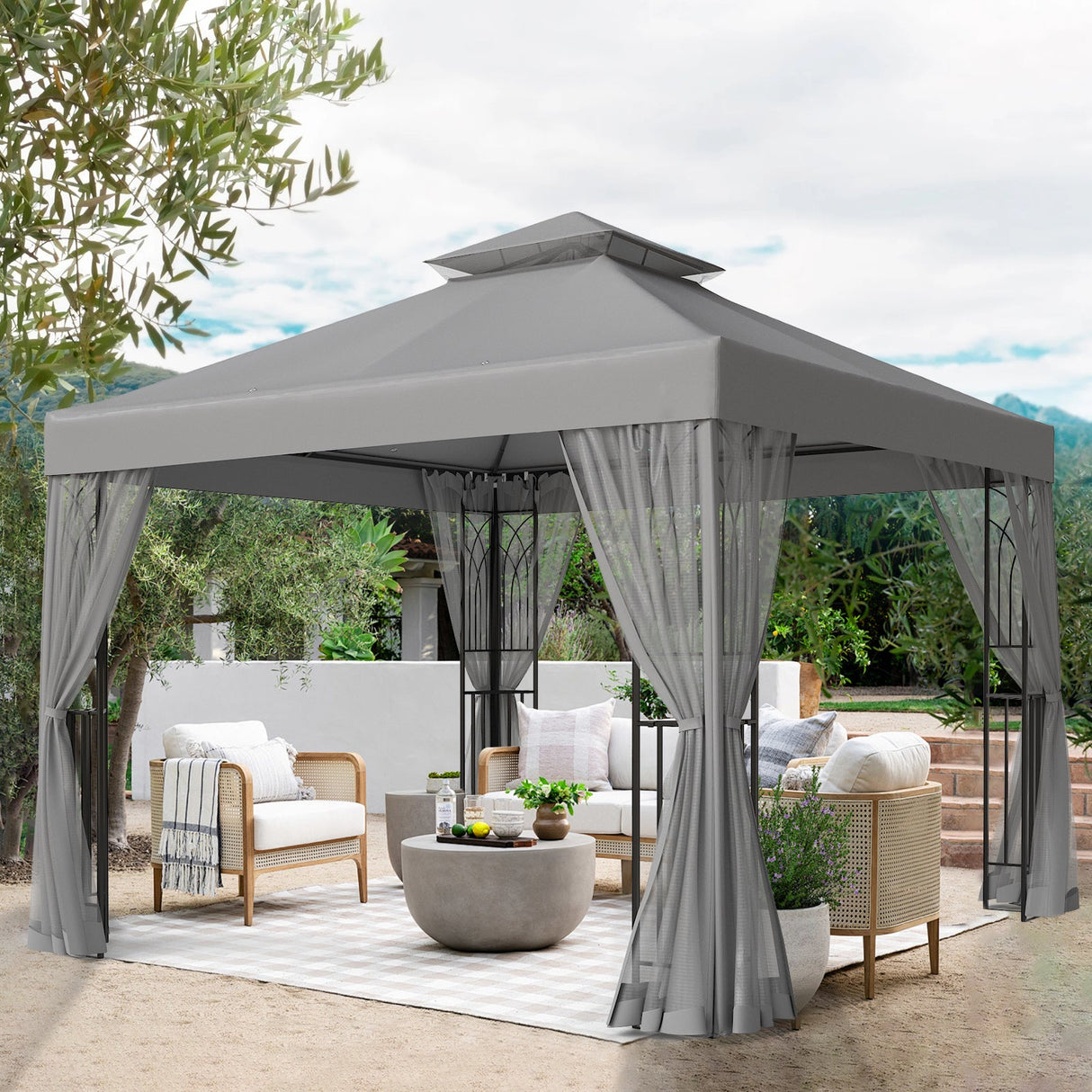 EAGLE PEAK 10x10 Patio Gazebo with Screen Walls and Corner Shelves - Eagle Peak Canopy and Outdoor Products