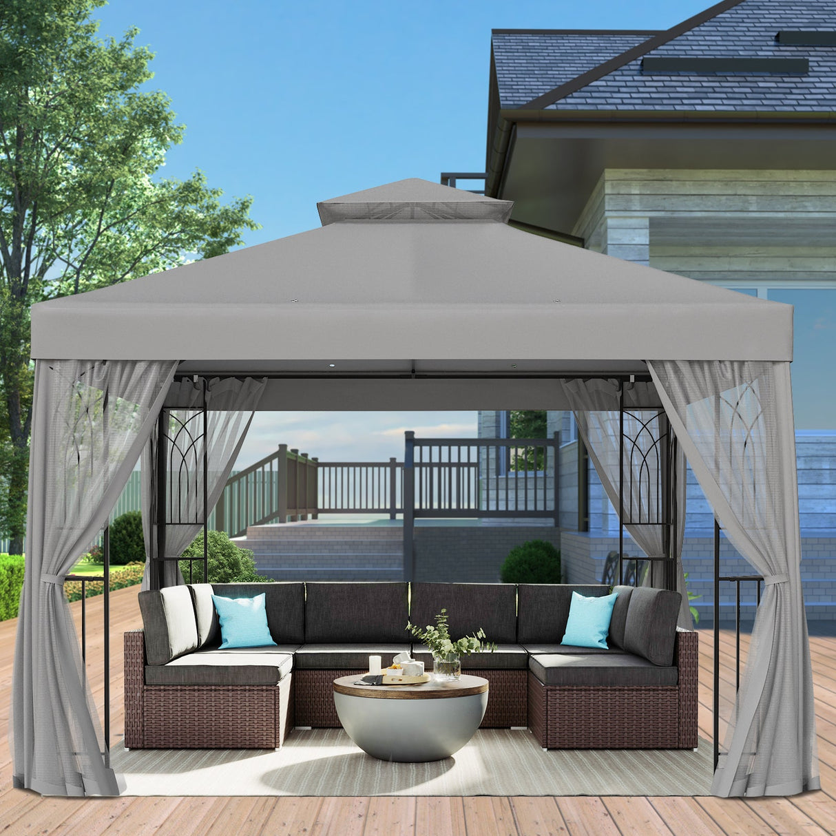 EAGLE PEAK 10x10 Patio Gazebo with Screen Walls and Corner Shelves - Eagle Peak Canopy and Outdoor Products