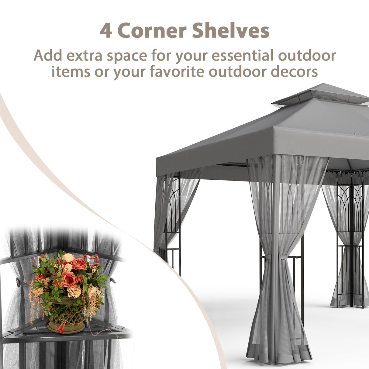 EAGLE PEAK 10x10 Patio Gazebo with Screen Walls and Corner Shelves - Eagle Peak Canopy and Outdoor Products