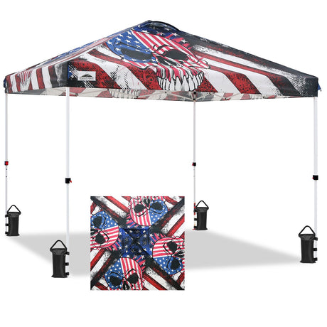 EAGLE PEAK 10x10 Pop Up Canopy, Instant Outdoor Canopy Tent, Straight Leg Pop Up Tent for Parties, Camping, The Beach and More, 100 Square Feet of Shade, Americana Skull - Eagle Peak Canopy and Outdoor Products