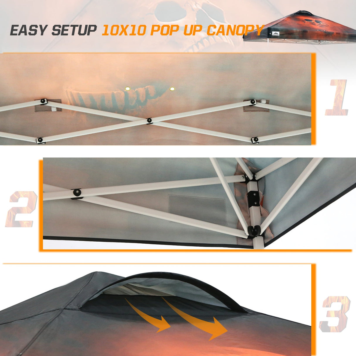 EAGLE PEAK 10x10 Pop Up Canopy, Instant Outdoor Canopy Tent, Straight Leg Pop Up Tent for Parties, Camping, The Beach and More, 100 Square Feet of Shade, Horror Skull - Eagle Peak Canopy and Outdoor Products