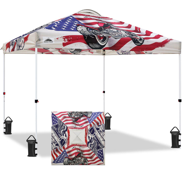 EAGLE PEAK 10x10 Pop Up Canopy, Instant Outdoor Canopy Tent, Straight Leg Pop Up Tent for Parties, Camping, The Beach and More, 100 Square Feet of Shade, Motorcycle Skull - Eagle Peak Canopy and Outdoor Products