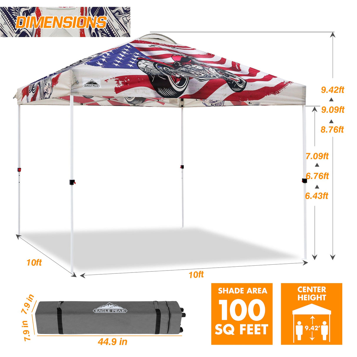 EAGLE PEAK 10x10 Pop Up Canopy, Instant Outdoor Canopy Tent, Straight Leg Pop Up Tent for Parties, Camping, The Beach and More, 100 Square Feet of Shade, Motorcycle Skull - Eagle Peak Canopy and Outdoor Products