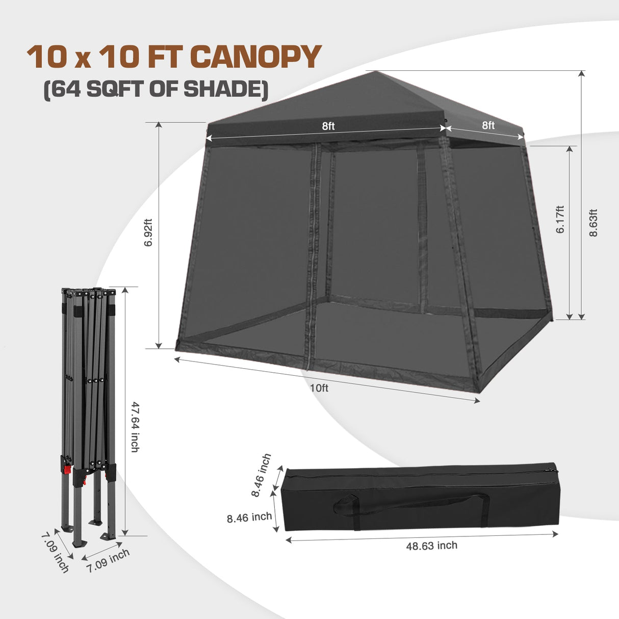 EAGLE PEAK 10x10 Slant Leg Easy Setup Pop Up Canopy Tent with Mosquito Netting 64 sqft of Shade - Eagle Peak Canopy and Outdoor Products