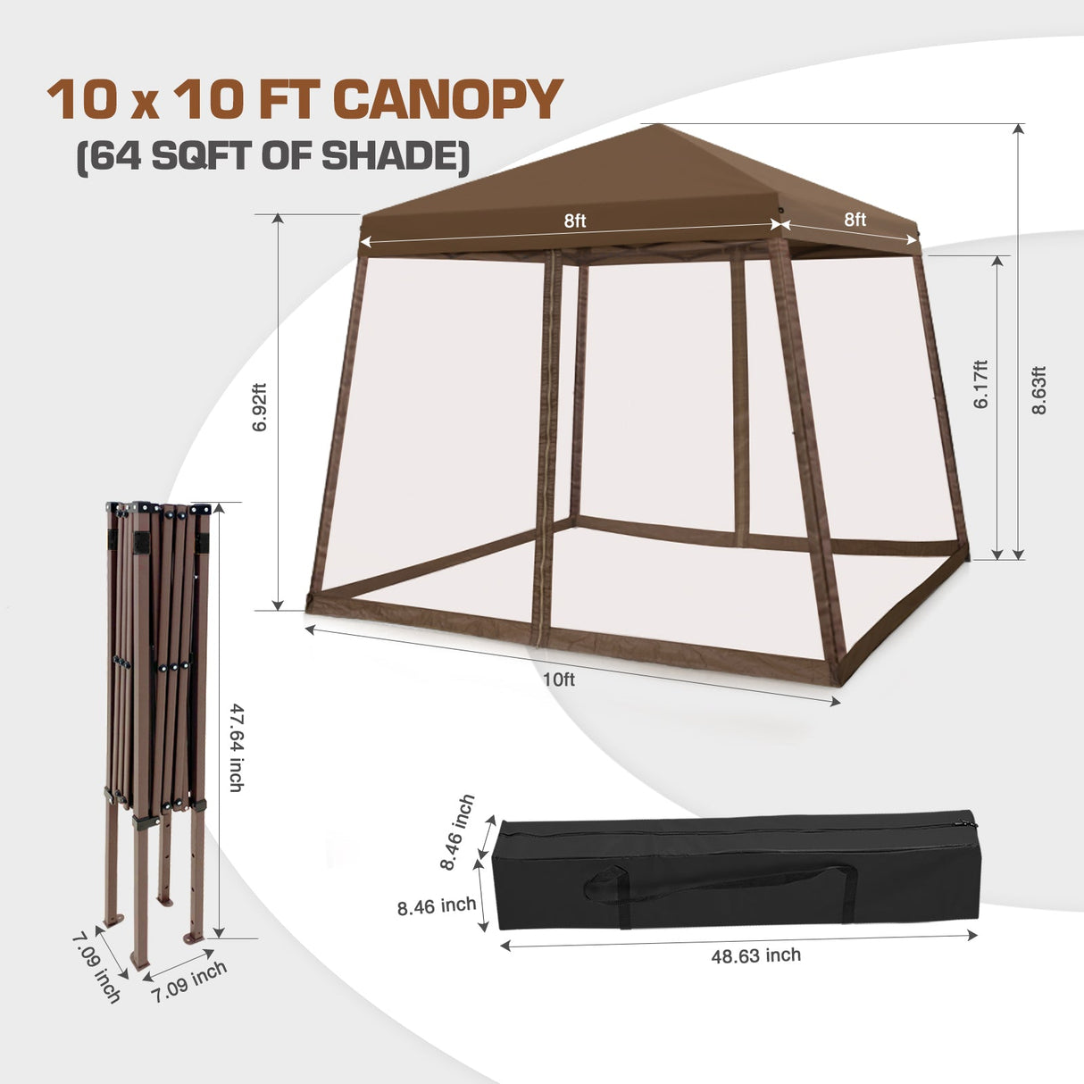 EAGLE PEAK 10x10 Slant Leg Easy Setup Pop Up Canopy Tent with Mosquito Netting 64 sqft of Shade - Eagle Peak Canopy and Outdoor Products