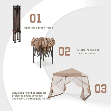 EAGLE PEAK 10x10 Slant Leg Easy Setup Pop Up Canopy Tent with Mosquito Netting 64 sqft of Shade - Eagle Peak Canopy and Outdoor Products