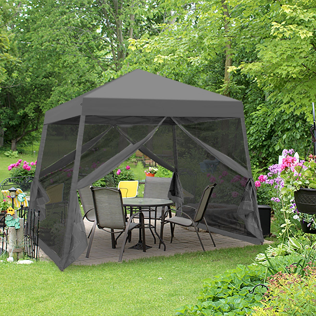 EAGLE PEAK 10x10 Slant Leg Easy Setup Pop Up Canopy Tent with Mosquito Netting 64 sqft of Shade - Eagle Peak Canopy and Outdoor Products