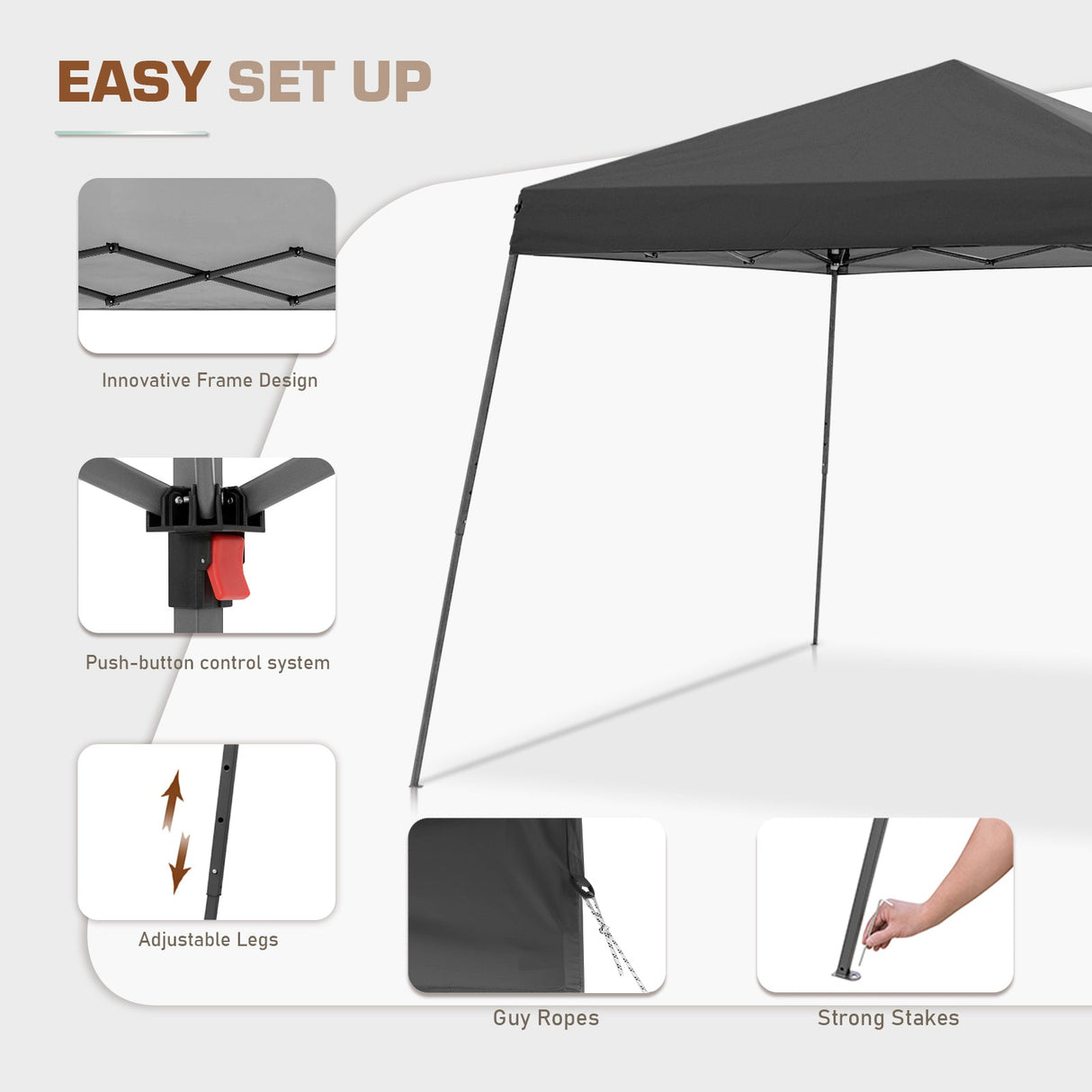 EAGLE PEAK 10x10 Slant Leg Easy Setup Pop Up Canopy Tent with Mosquito Netting 64 sqft of Shade - Eagle Peak Canopy and Outdoor Products