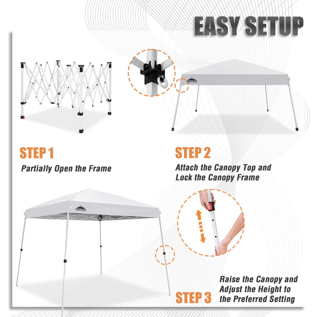 EAGLE PEAK 10x10 Slant Leg Up Canopy 8x8 Top 10x10 Base with Wheeled Carry Bag - Eagle Peak Canopy and Outdoor Products