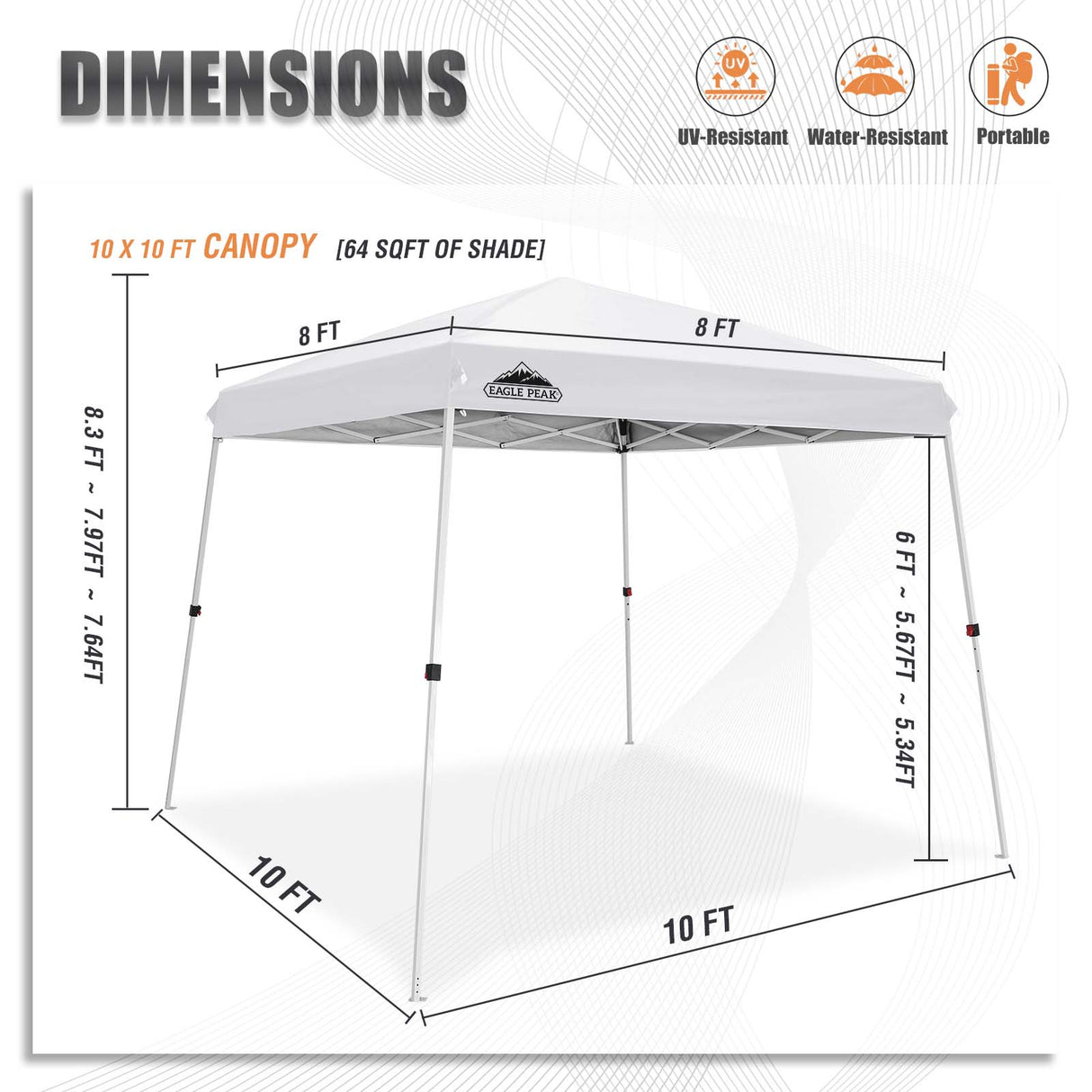 EAGLE PEAK 10x10 Slant Leg Up Canopy 8x8 Top 10x10 Base with Wheeled Carry Bag - Eagle Peak Canopy and Outdoor Products