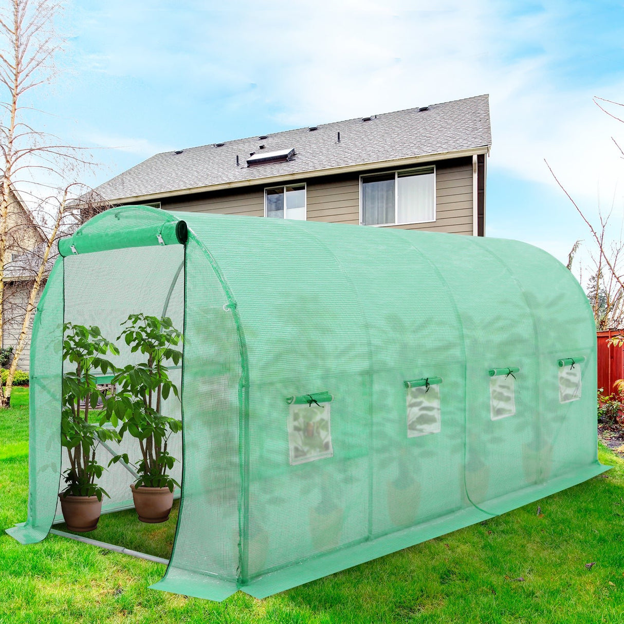 EAGLE PEAK 10x7x7/13x7x7 Large Walk - in Greenhouse Tunnel Garden Plant House w/ Roll - up Zippered Entry Door and Roll - up Side Windows, Green - Eagle Peak Canopy and Outdoor Products