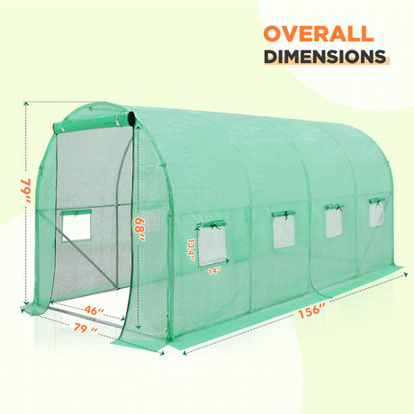 EAGLE PEAK 10x7x7/13x7x7 Large Walk - in Greenhouse Tunnel Garden Plant House w/ Roll - up Zippered Entry Door and Roll - up Side Windows, Green - Eagle Peak Canopy and Outdoor Products