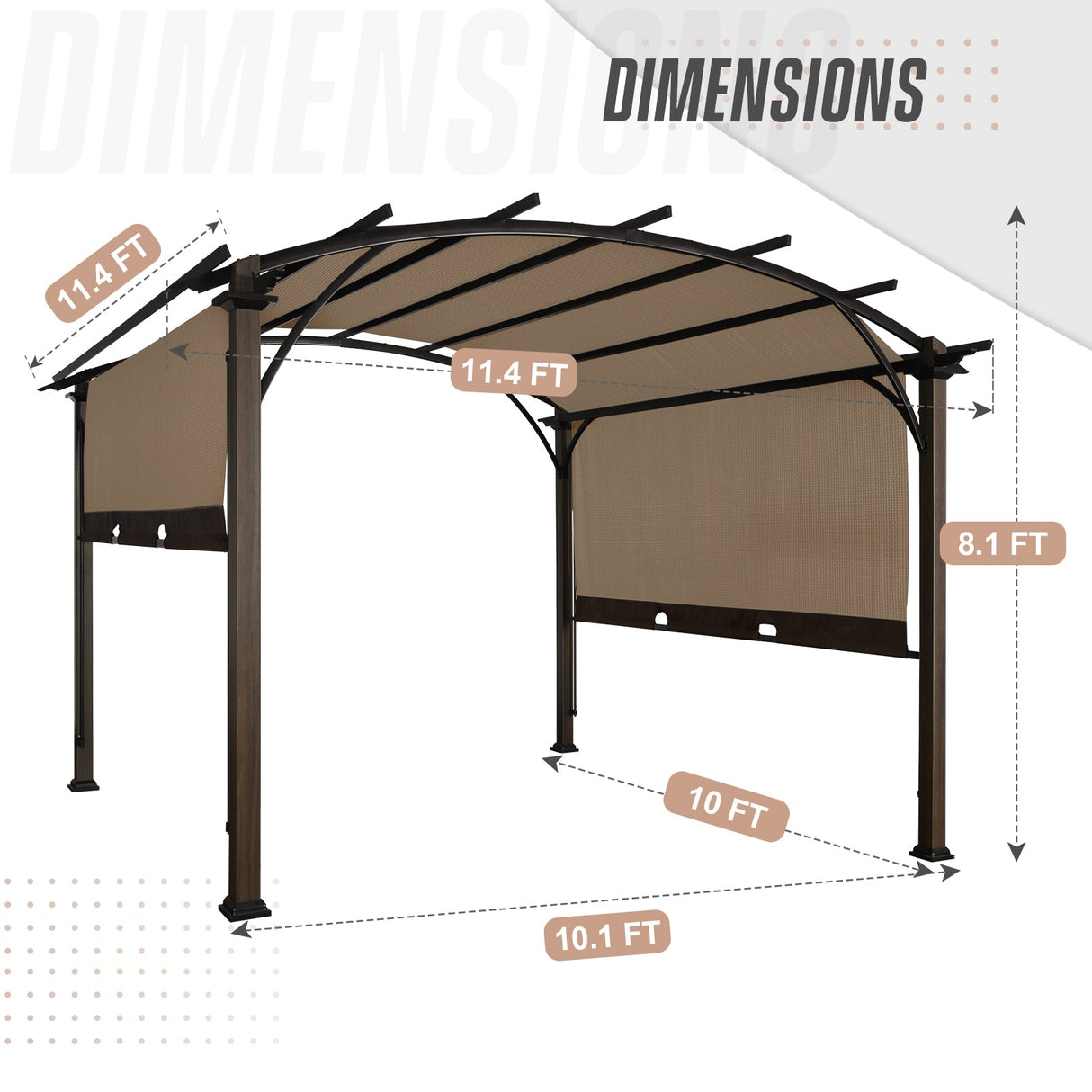 EAGLE PEAK 11.4x11.4 Outdoor Pergola with Retractable Textilene Sun Shade Top - Eagle Peak Canopy and Outdoor Products