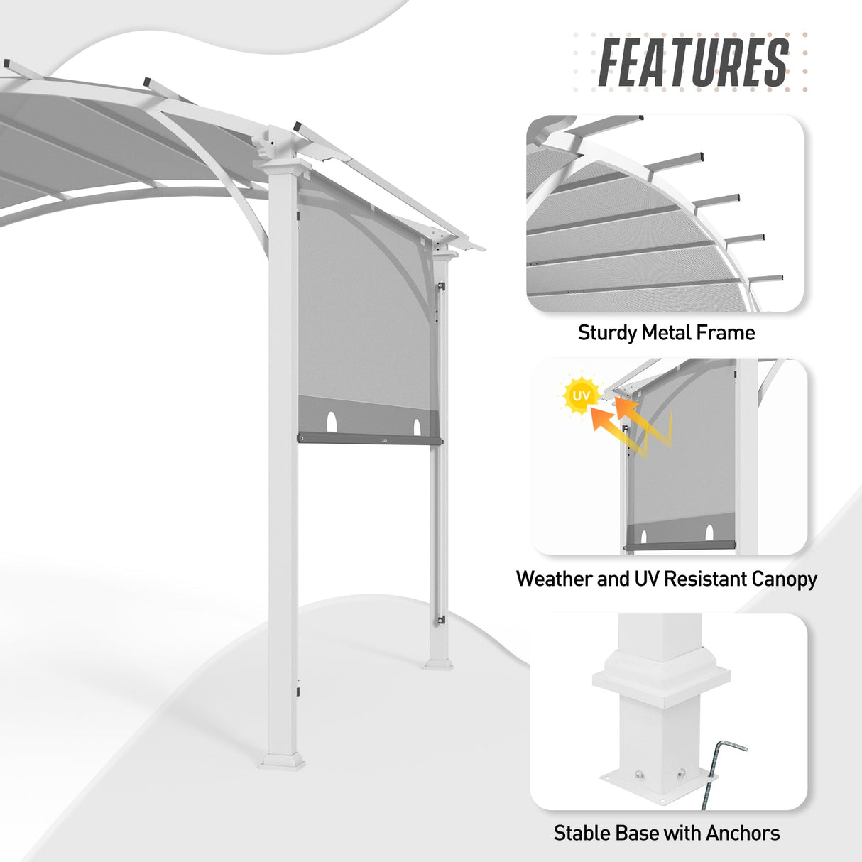 EAGLE PEAK 11.4x11.4 Outdoor Pergola with Retractable Textilene Sun Shade Top - Eagle Peak Canopy and Outdoor Products