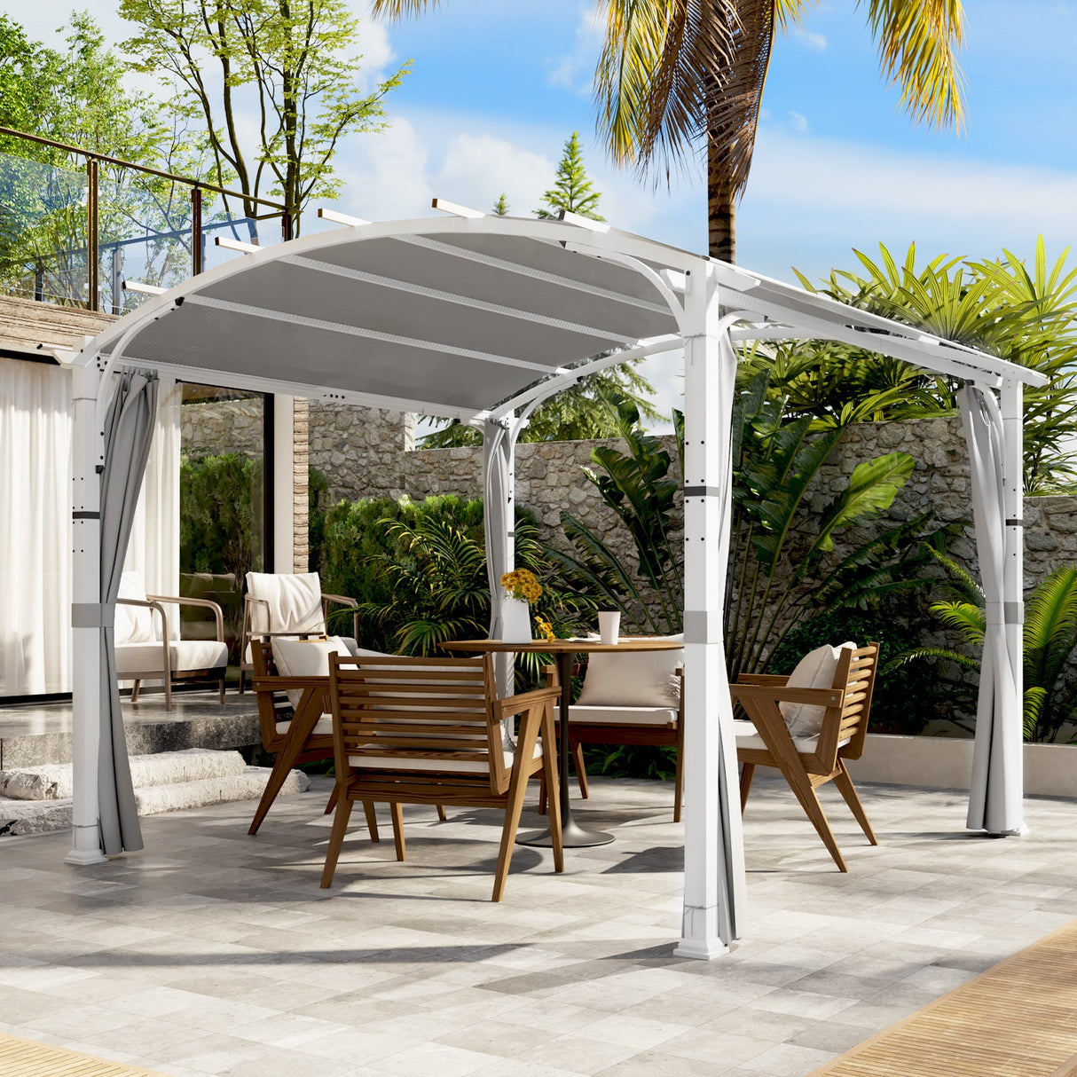 EAGLE PEAK 11x11 Outdoor Arched Top Pergola with Sidewalls - Eagle Peak Canopy and Outdoor Products