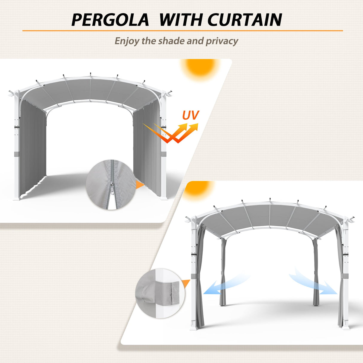 EAGLE PEAK 11x11 Outdoor Arched Top Pergola with Sidewalls - Eagle Peak Canopy and Outdoor Products